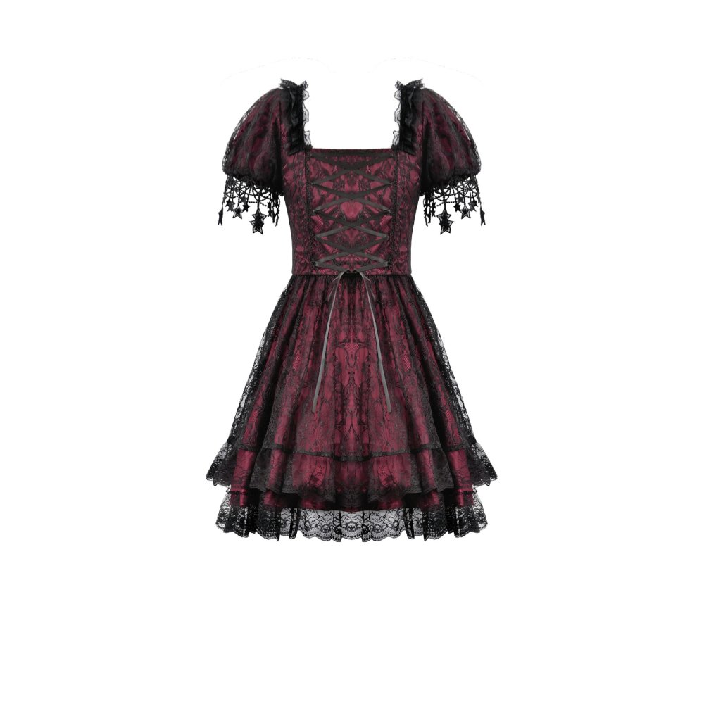 Dark in Love - Lace Princess Korte jurk - Rood/Zwart